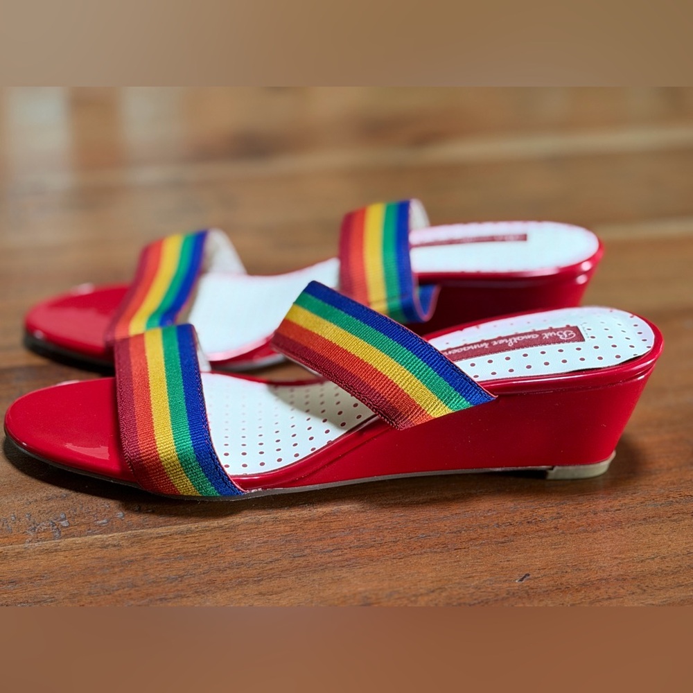 B.A.I.T. Jazzie Rainbow Striped Sandals Wedges - Picture 2 of 8